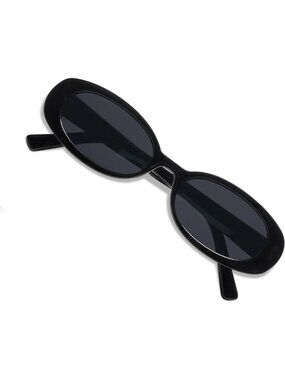 Women's Black Grey Polarized Retro Oval Small Narrow VL9580 90s Sunglasses